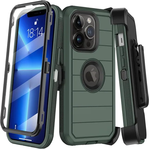Vista 9 de KECAI Funda para iPhone 13 Mini con Protector de Pantalla Integrado, Funda con Clip para Cinturón, Resistente de Servicio Pesado a Prueba de Golpes