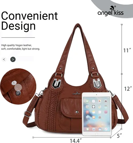 Vista 2 de Angelkiss - Bolsos y bolsos de mano para mujer, de cuero vegano lavado, bolso cruzado estilo hobo
