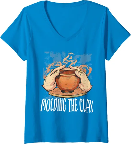 Vista 6 de Camiseta con cuello en V para mujer Moldeando la arcilla Pottery Ceramics Artiste, Negro