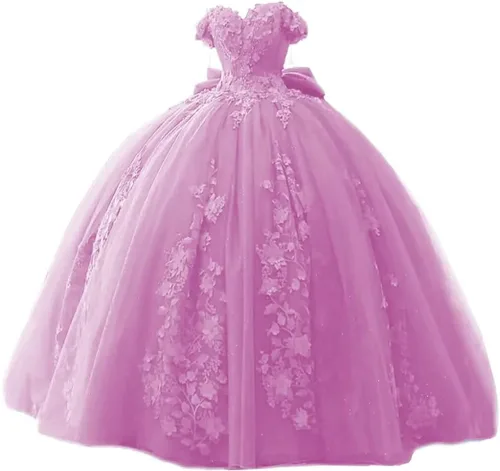 Vista 4 de TRHTX Vestidos de quinceañera con cuentas de encaje 2025 hinchados con hombros descubiertos dulces 16 vestidos de flores de tul vestido de membrillo