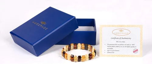 Vista 2 de AMBERAGE Pulsera elástica de ámbar báltico natural para mujer, hecha a mano con cuentas de ámbar báltico pulidocertificado, ÁMBAR, Ámbar