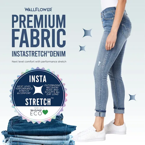 Vista 6 de WallFlower Pantalones de mezclilla Flirty con curvas y cintura alta Insta Stretch para mujer (estándar y más)