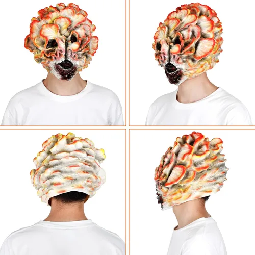 Vista 7 de Pigmiss Last US Clicker Máscara de Halloween de hongos aterradores máscara de látex de cabeza completa espeluznante disfraz de cosplay novedad zombi