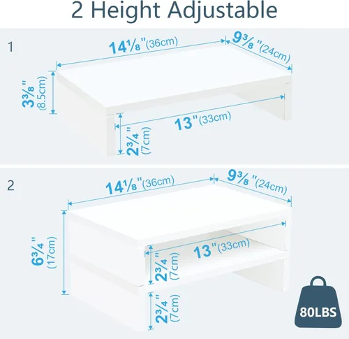 Vista 6 de TEAMIX 6.7 pulgadas de altura y 2 unidades de soporte de monitor blanco para escritorio, soporte de monitor pequeño, soporte
