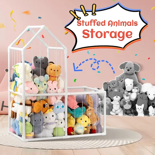 Vista 7 de ROMAGIO Almacenamiento de animales de peluche, grande de PVC, zoológico, organizador de juguetes de peluche para habitación de los niños