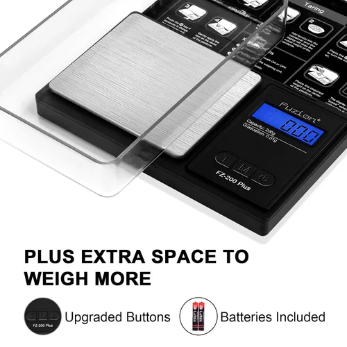Vista 3 de Báscula digital de bolsillo de Fuzion, precisión de 0.01 gramos, báscula mini de 200g, báscula pequeña para alimentos, joyería, hierbas, especias