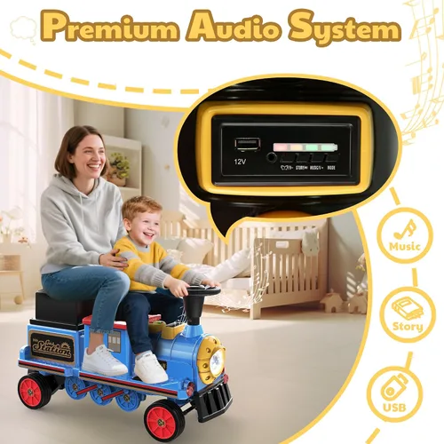 Vista 5 de ANPABO Tren de paseo de 12 V 7 AH, 2 plazas, silbato de tren Choo Choo Azul