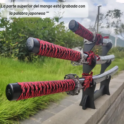 Vista 6 de Set de 3 espadas japonesas de Samurai con soporte de exhibición, Katana de Iaido con hoja de acero al carbono, espada real para exhibición
