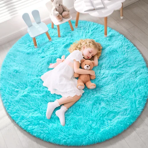 Vista 111 de EVOIONOS Alfombra Redonda Negra para Dormitorio, 4x4 Pies Alfombra de Área Circular Suave y Esponjosa para Sala de Estar, Alfombra Circular de Felpa