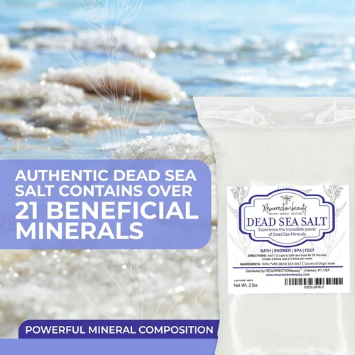 Vista 2 de RESURRECTIONbeauty Sal del Mar Muerto 100% pura, sales de baño a granel para spa en casa y exfoliante de sal, baño y remojo de pies, 2 libras