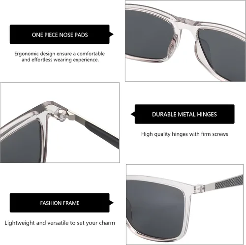 Vista 4 de ZENOTTIC Lentes de sol polarizados para hombre, cuadrados, ultraligeros, marco de fibra de carbono, protección UV400, gafas de sol clásicas