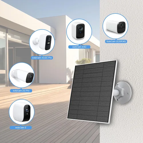 Vista 2 de Panel solar para cámara Eufy al aire libre, cargador de panel solar de cámara de 5 W compatible con Eufycam, fuente de alimentación continua, panel