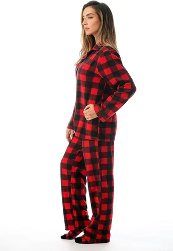 Vista 2 de #followme - Conjunto de pijamas estampadas de microvellón con botones en la parte delantera y calcetines