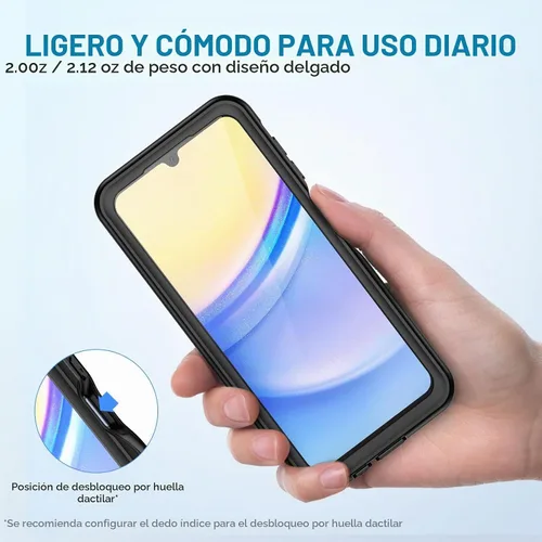 Vista 5 de Lanhiem Funda para teléfono Samsung Galaxy A15 5G, IP68 impermeable a prueba de polvo con protector de pantalla, funda protectora de cuerpo completo