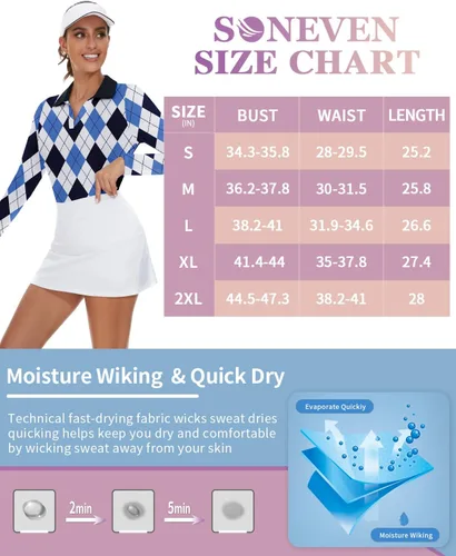 Vista 7 de Soneven Camisas de golf de manga larga para mujer que absorben la humedad, cuello en V, camisas polo de golf sin cuello
