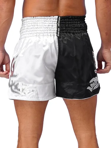 Vista 4 de QinCiao Pantalones cortos de boxeo Muay Thai para hombre, pantalones cortos de kickboxing, artes marciales, entrenamiento, gimnasio, entrenamiento