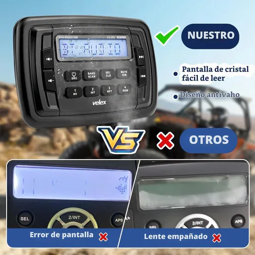 Vista 5 de Velex Powersport Radio estéreo marina AM FM sintonizador estéreo 4 x 45 W Bluetooth Streaming UTV ATV