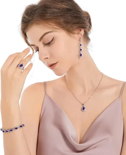 Vista 3 de LMXXVJ Aretes colgantes de gota para mujer, aretes largos de lujo con piedras preciosas, joyería de moda, cumpleaños, aniversario, día de la madre