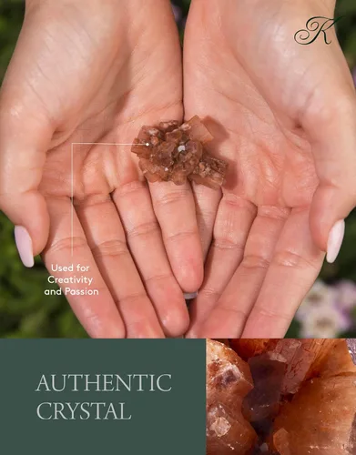 Vista 3 de KALIFANO Racimo de aragonita natural, estrella de cristal de reiki de alta energía con propiedades curativas, tarjeta de información incluida