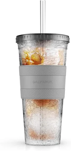Vista 10 de GALVANOX Taza de café helado congelable con tapa y pajita, vaso térmico reutilizable con funda de agarre (16 onzas)