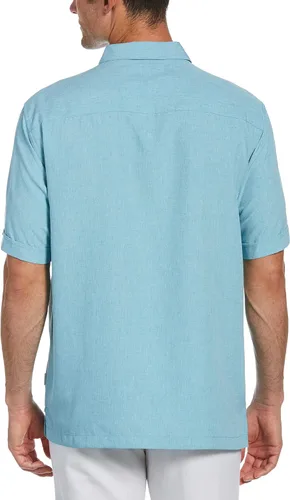 Vista 2 de Cubavera Camisa bordada de manga corta con botones para hombre, resistente a las arrugas, cuello de punto, tela suave transpirable