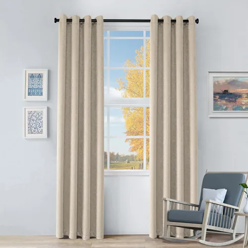 Vista 16 de BLUENILEMILLS Paneles de cortinas opacas para oscurecer la habitación con bolsillo para barra, cortinas perfectas para ventanas de cocina, Beige