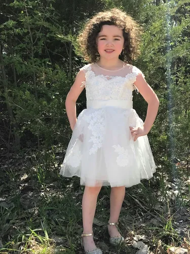 Vista 5 de Vestido de niña de las flores de Navidad con botones drapeados y botones de tul para niños