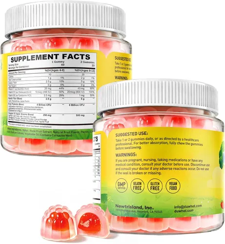 Vista 8 de duwhot Gomitas de fibra para niños 0.18 oz con probióticos, 60 masticables