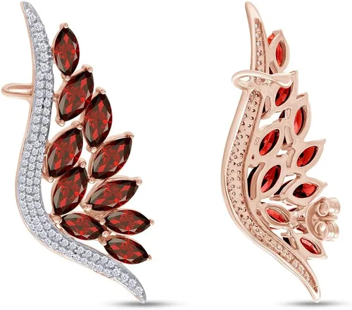 Vista 4 de Pendientes de oruga de oreja de talla marquesa de 6,40 quilates en oro rosa de 14 quilates sobre plata de ley