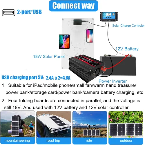 Vista 8 de Sistema de energía solar completo de 4000 W, 12 V a 110 V/220 V, sistema solar, inversor combinado, kit de panel solar, sistema de red doméstica Rojo