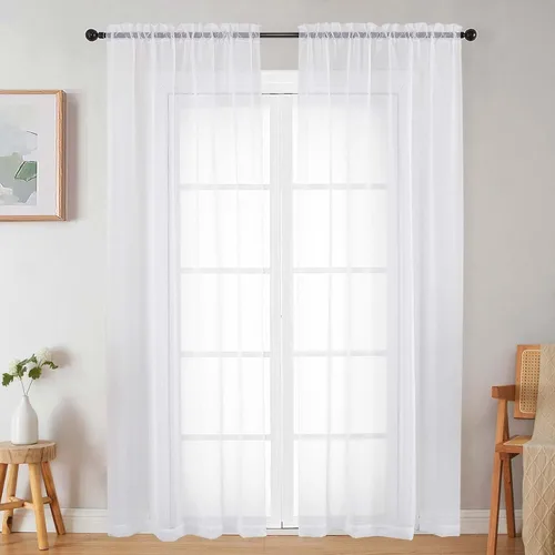 Vista 253 de 2 paneles de cortinas traslúcidas blancas para dormitorio, sala de estar, 96 pulgadas de largo, modernas, suaves, ligeras, con bolsillo para barra