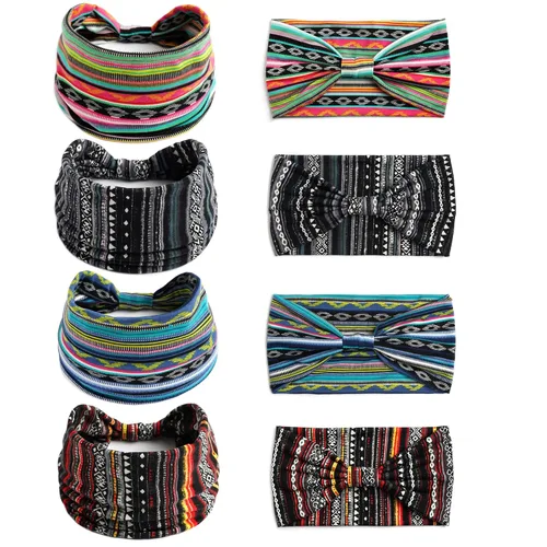 Vista 6 de Diademas bohemias para mujer, bandas anchas elásticas para el cabello, bandas para la cabeza anudadas, bandas para la cabeza turbante para yoga