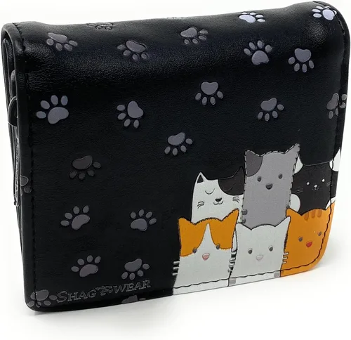 Vista 2 de Shag Wear Kitty Cat Crowd Chic - Cartera de animales pequeños para mujeres y adolescentes, piel sintética vegana, color negro, 4.5 pulgadas, Negro