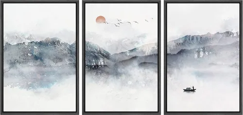 Vista 41 de NWT Lienzo enmarcado para pared, juego de arte en acuarela pastel, bosque de montaña oscura, naturaleza silvestre, ilustraciones de arte moderno