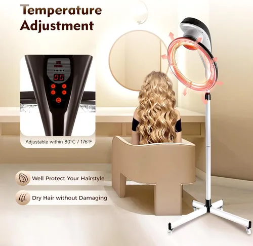 Vista 3 de YIYIBYUS Secador de pelo de pie, procesador profesional giratorio orbitante para teñir el cabello, tratamiento con aceite, secado de cabello, Gris