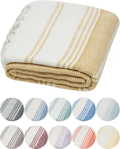 Vista 23 de DEMMEX Organic Diamond - Toalla turca de baño y playa 100% algodón turco certificado Oeko-TEX, ultra suave, de secado rápido, ligera, compacta