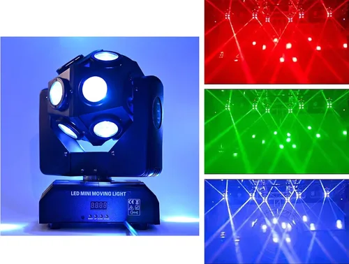 Vista 8 de Luz de Escenario de Cabeza Móvil RGBW 12LED Luces de Haz Giratorio Luces de Iluminación Ascendente de Escenario para Eventos Activada por Sonido