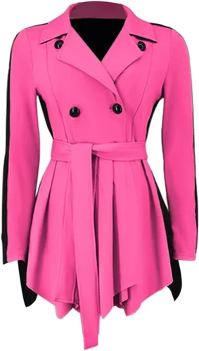 Vista 3 de RAMOUG Dos tonos solapa cuello en V doble botonadura chaqueta peplum sexy blazer con cinturón mini vestido