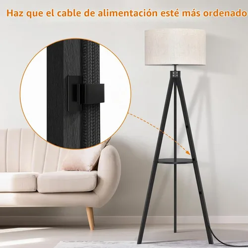 Vista 5 de LEPOWER Lámpara de pie de trípode, lámpara de pie de madera de mediados de siglo, lámpara de pie con estante de diseño moderno para sala de estar