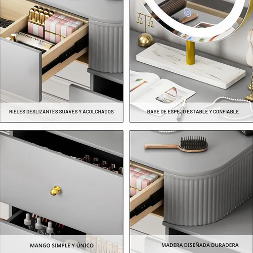 Vista 5 de WinZo Mesa de tocador de 24" con espejo y luces, pequeña mesa de tocador de maquillaje con 1 cajón de almacenamiento, elegante mesa de tocador