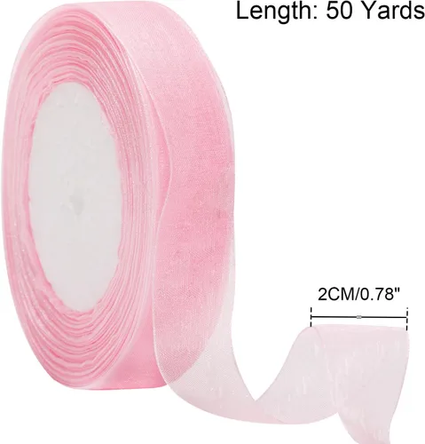 Vista 2 de Joycraft - Cinta de organza transparente rosa de 3/4 pulgadas, cinta de gasa de 50 yardas, cinta de tul para ramo de flores, cintas de envoltura