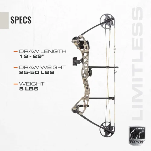 Vista 3 de Bear Archery Limitless Arco Compuesto de Doble Leva - Incluye Carcaj, Mira y Apoyo, God's Country