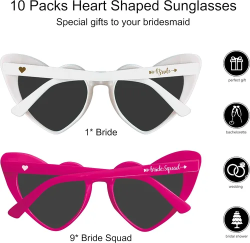 Vista 2 de PartyGifts&beyond Gafas de sol de despedida de soltera con forma de corazón, paquete de 10 lentes de sol para despedida de soltera