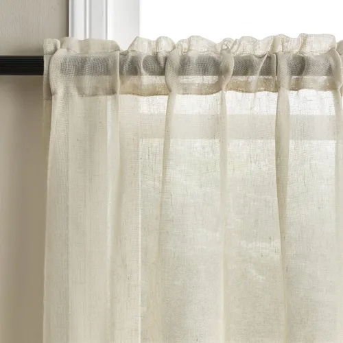 Vista 4 de Cortinas rústicas para ventana de cocina, cortinas de lino transparentes con bolsillo para barra para ventanas cortas, juego de 2 paneles, 42