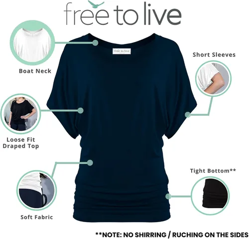 Vista 2 de FREE TO LIVE - Paquete de 3 camisetas de manga corta dolman para mujer