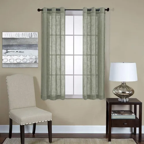 Vista 18 de Cortinas para sala de estar de 2 paneles (2 x 37 pulgadas de ancho), cortinas con textura de lino, con ojales, de la marca Miuco