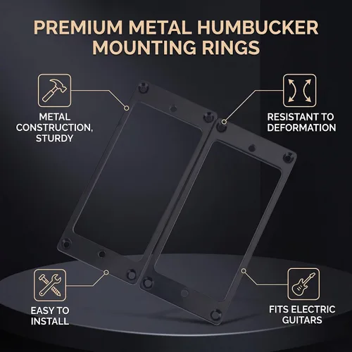 Vista 3 de Anillos de montaje de marco de pastilla, 2 piezas de repuesto de metal Humbucker para guitarras eléctricas (negro)