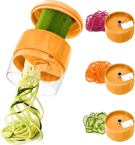 Vista 7 de Rebanador cortador en espiral de verduras 3 en 1, fabricante ajustable de fideos de calabacín y zanahoria, cortador en espiral de pepino