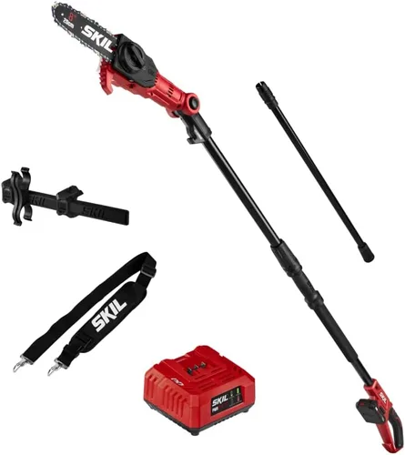 Vista 4 de SKIL PS4563B-10 PWR CORE 20 8" 20V Kit de sierra de poste, incluye batería de litio de 2.0 Ah y cargador, rojo