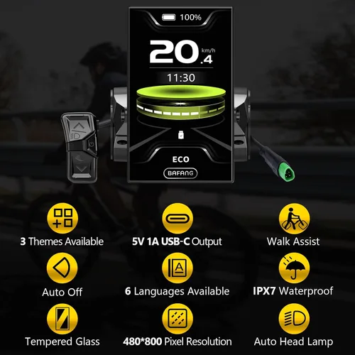 Vista 3 de BAFANG Display DPC18/C010 for BBS01B BBS02B BBSHD M400, M500 Mid Motor Pedal Assist eBike Computer Display with Automatic Backlight UART/CAN Protocol
